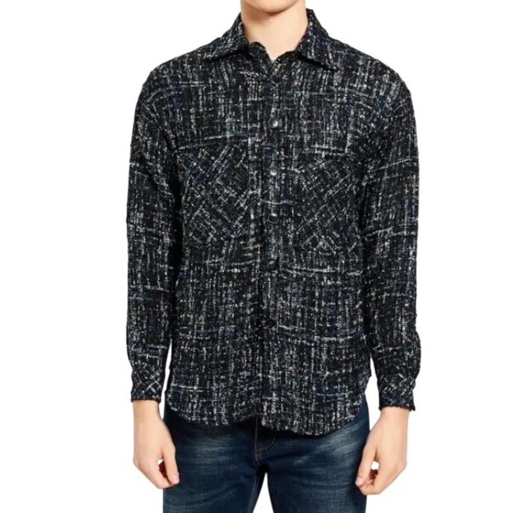 Men's Black and White Casual Button Down Shirt